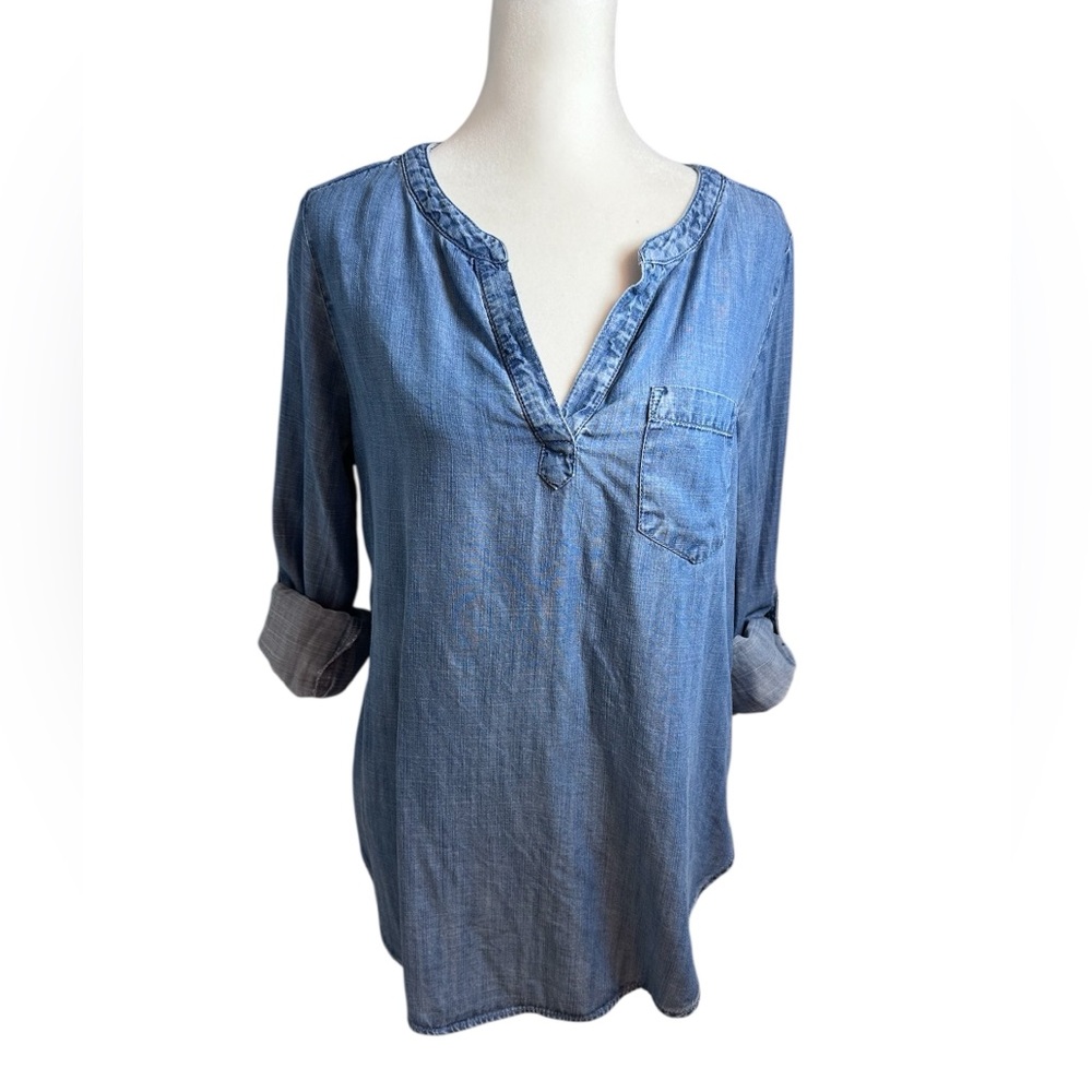 LOFT Lounge Chambray Long Sleeve Popover Shirt Top XS